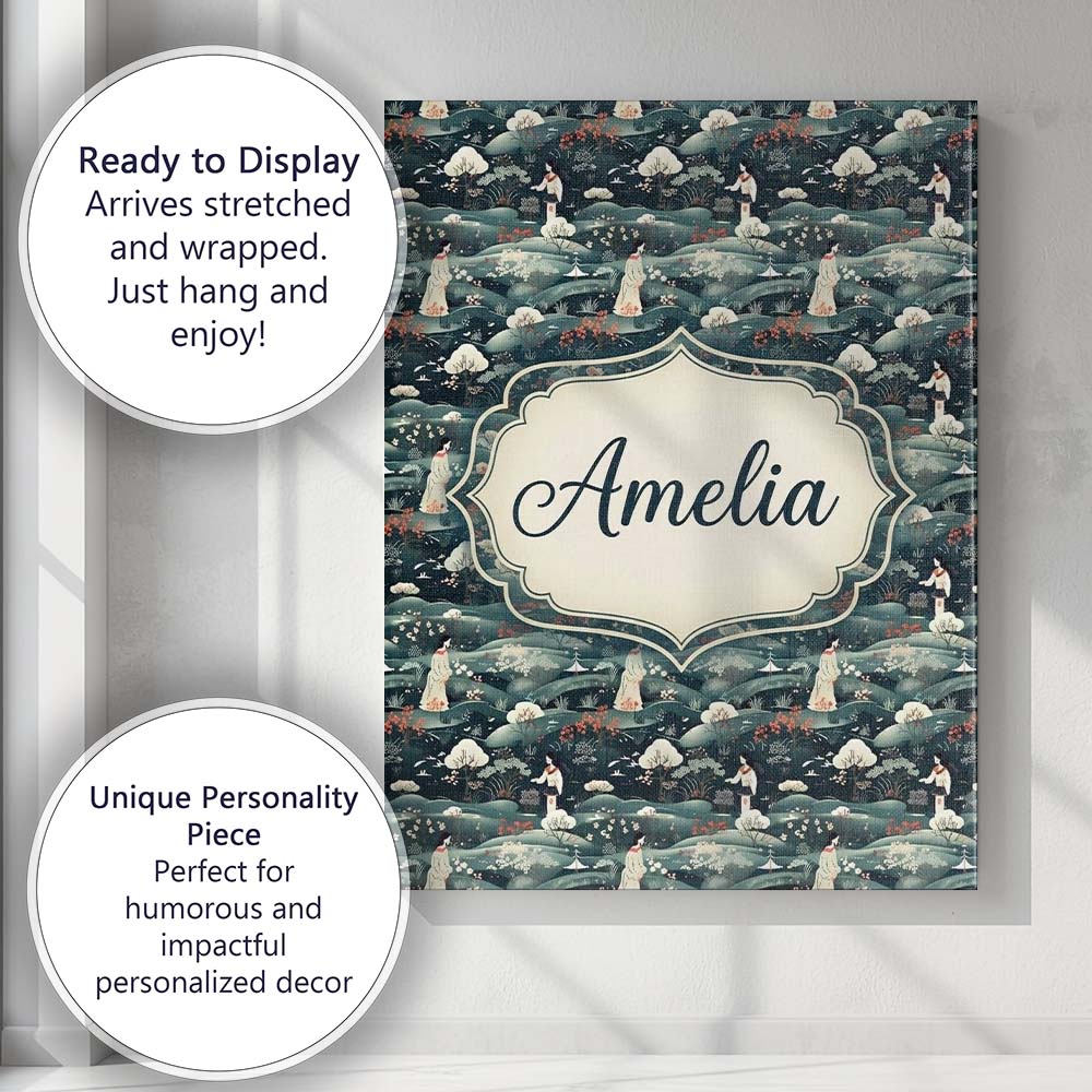 Personalised Name Traditional Asian Women Custom Unique Gift Idea Elegant Feature Canvas Wall Art Print Decor Picture Ready to Hang