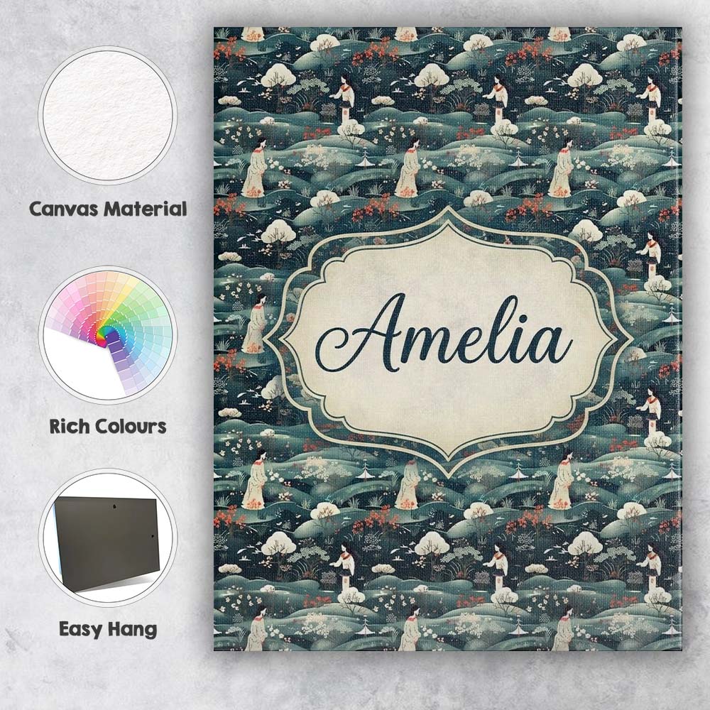 Personalised Name Traditional Asian Women Custom Unique Gift Idea Elegant Feature Canvas Wall Art Print Decor Picture Ready to Hang