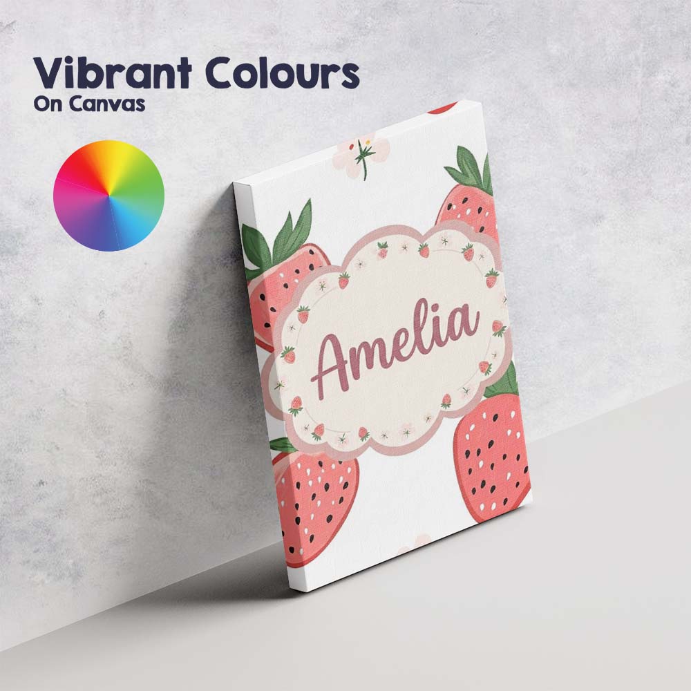 Personalised Name Cute Strawberry Floral Custom Unique Gift Idea Elegant Feature Canvas Wall Art Print Decor Picture Ready to Hang