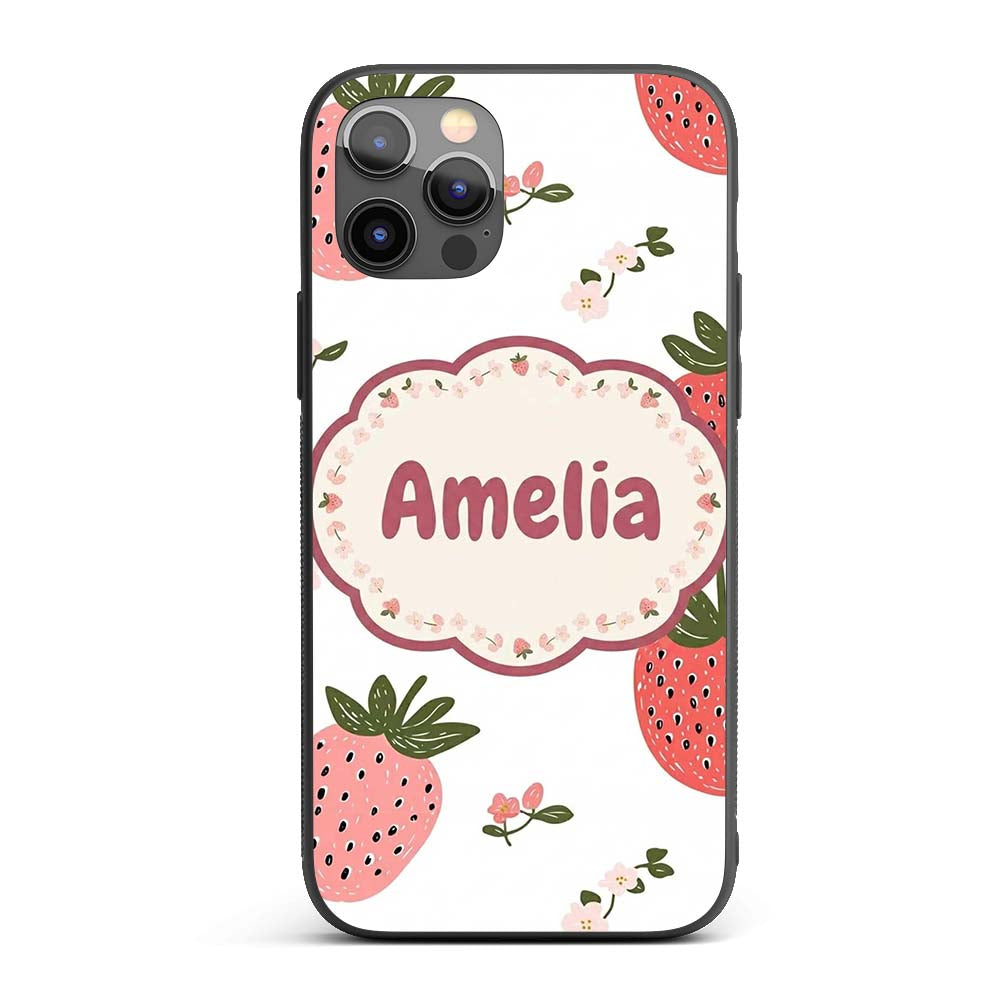 Cute Strawberry Blossom Soft Pastel Seamless Custom Name Protective Phone Case Mobile Cover Durable Everyday Smartphone Shock Resistant
