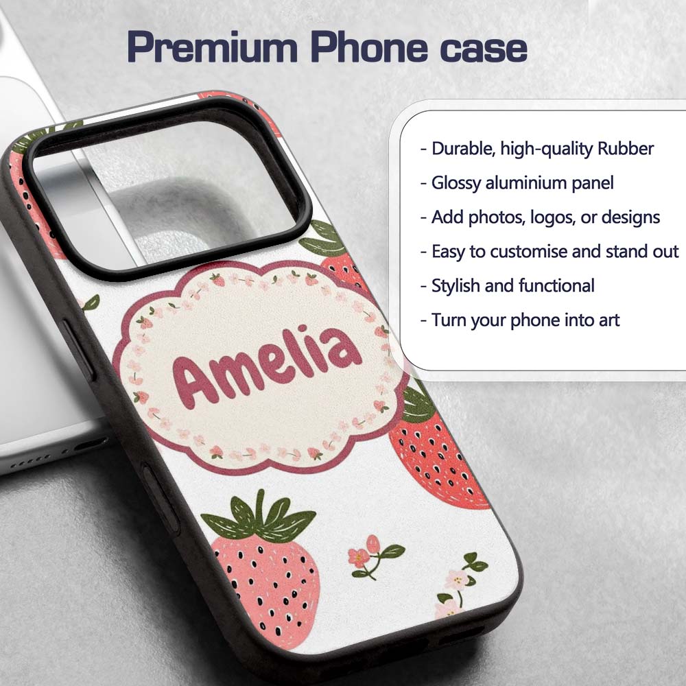 Cute Strawberry Blossom Soft Pastel Seamless Custom Name Protective Phone Case Mobile Cover Durable Everyday Smartphone Shock Resistant