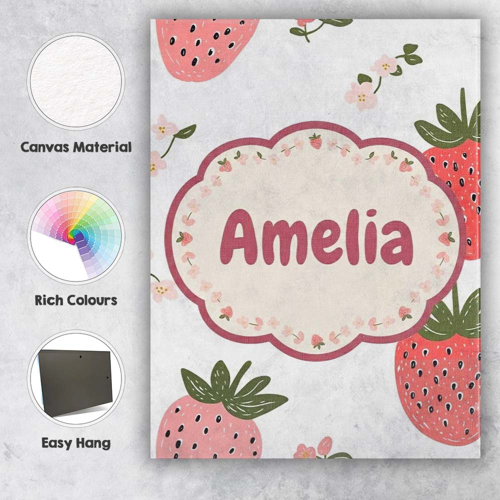 Personalised Name Cute Strawberry Blossom Custom Unique Gift Idea Elegant Feature Canvas Wall Art Print Decor Picture Ready to Hang