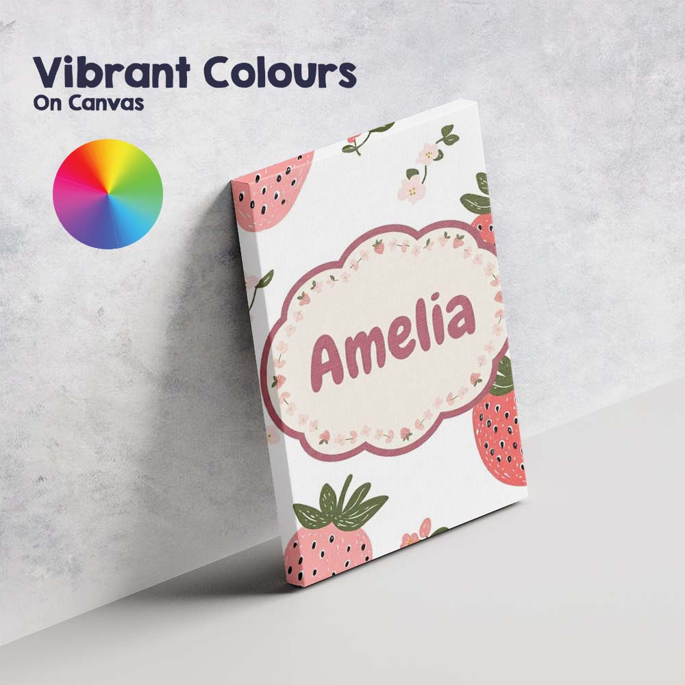 Personalised Name Cute Strawberry Blossom Custom Unique Gift Idea Elegant Feature Canvas Wall Art Print Decor Picture Ready to Hang