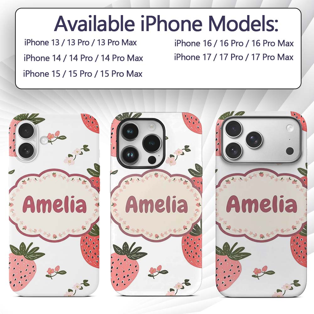Cute Strawberry Blossom Soft Pastel Seamless Custom Name Protective Phone Case Mobile Cover Durable Everyday Smartphone Shock Resistant