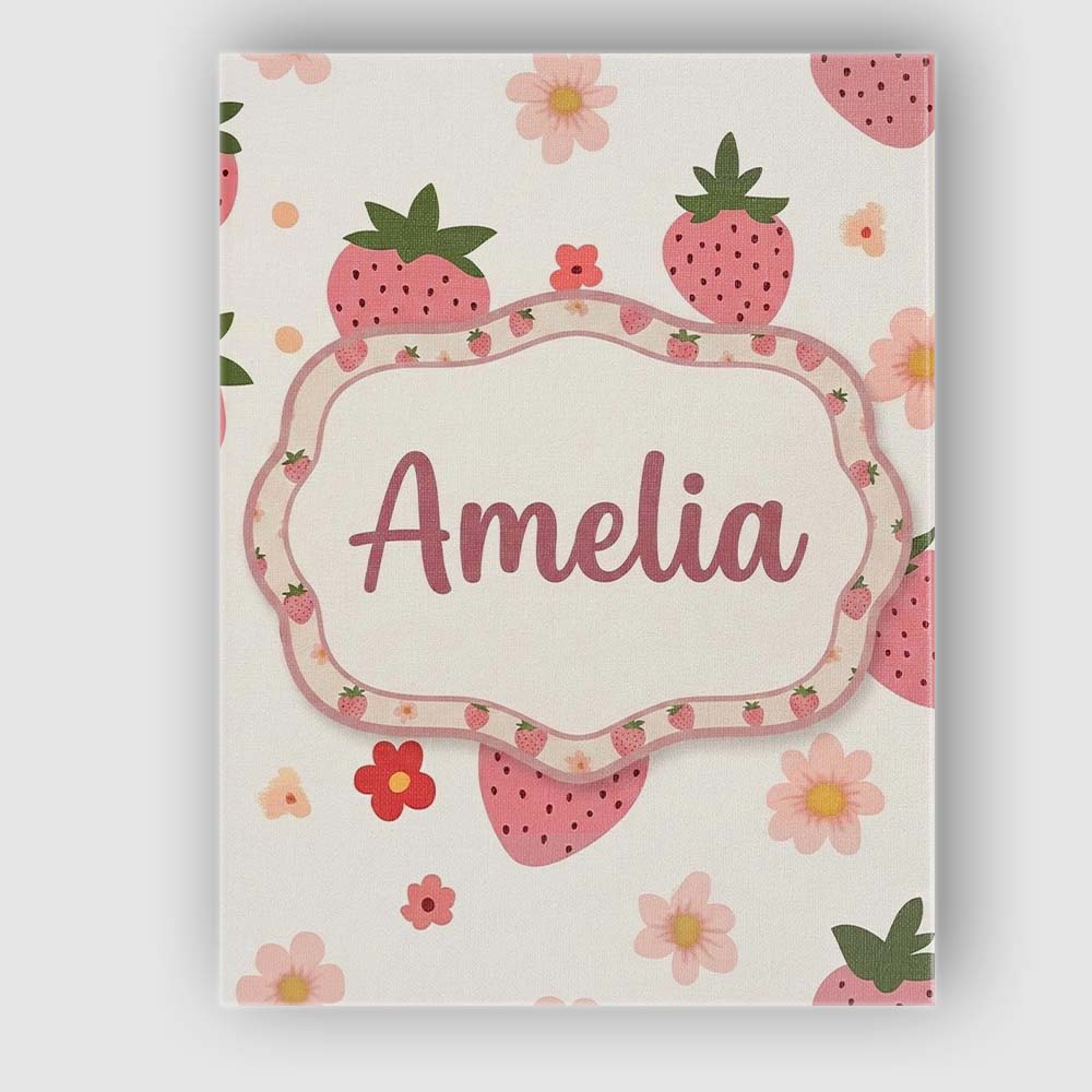 Personalised Name Cute Strawberry Daisy Custom Modern Room Accent Elegant Feature Canvas Wall Art Print Decor Picture Ready to Hang