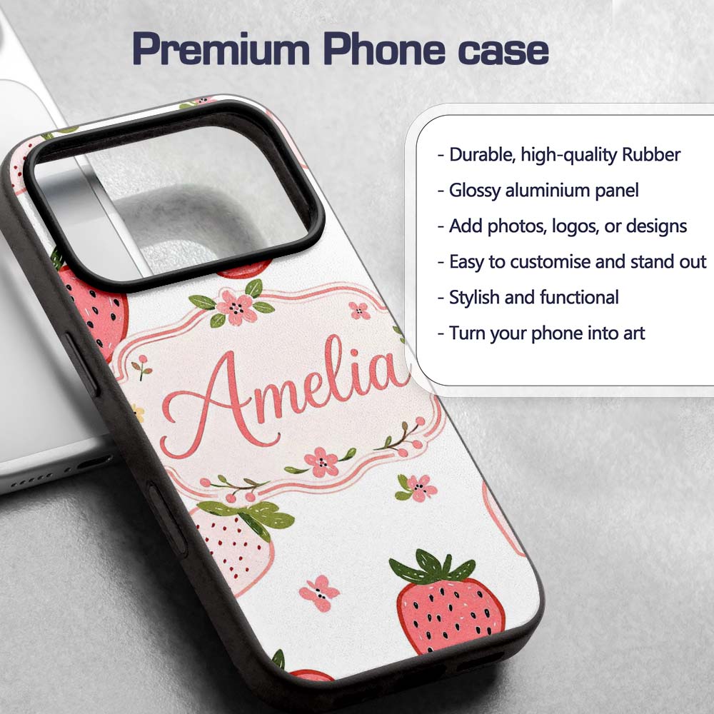 Cute Strawberry Minimal Floral Soft Seamless Custom Name Protective Phone Case Mobile Cover Durable Everyday Smartphone Shock Resistant