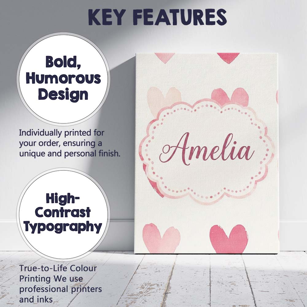 Personalised Name Soft Watercolor Pink Custom Modern Room Accent Elegant Feature Canvas Wall Art Print Decor Picture Ready to Hang
