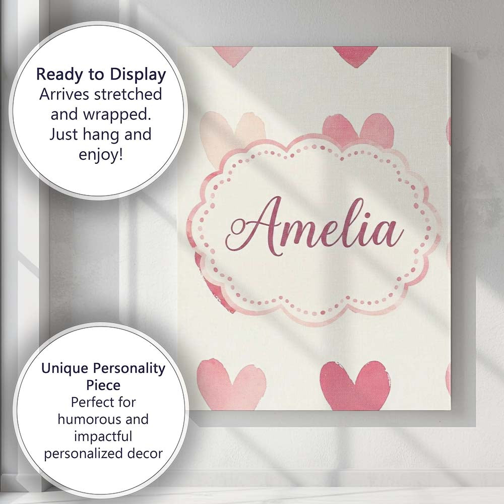Personalised Name Soft Watercolor Pink Custom Modern Room Accent Elegant Feature Canvas Wall Art Print Decor Picture Ready to Hang