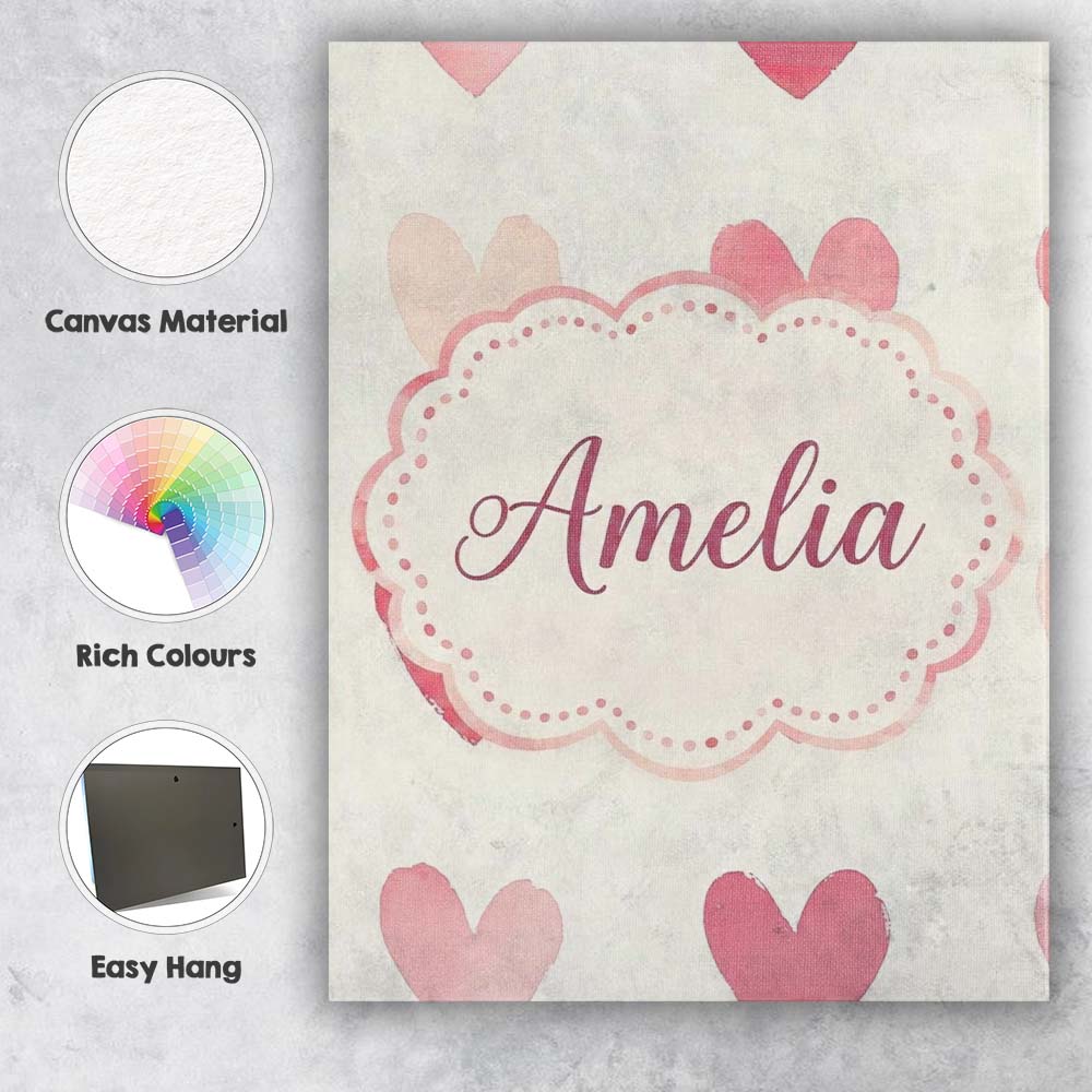 Personalised Name Soft Watercolor Pink Custom Modern Room Accent Elegant Feature Canvas Wall Art Print Decor Picture Ready to Hang