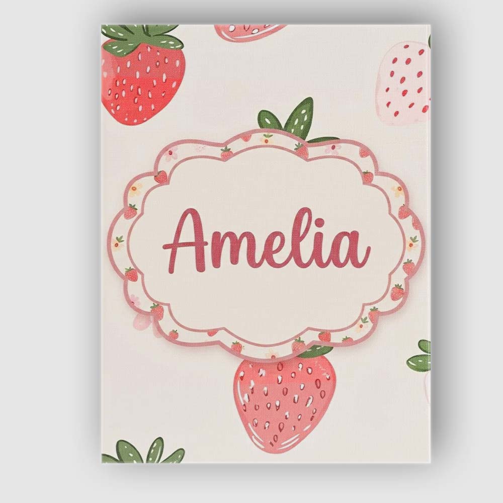 Personalised Name Cute Strawberry Floral Custom Unique Gift Idea Elegant Feature Canvas Wall Art Print Decor Picture Ready to Hang