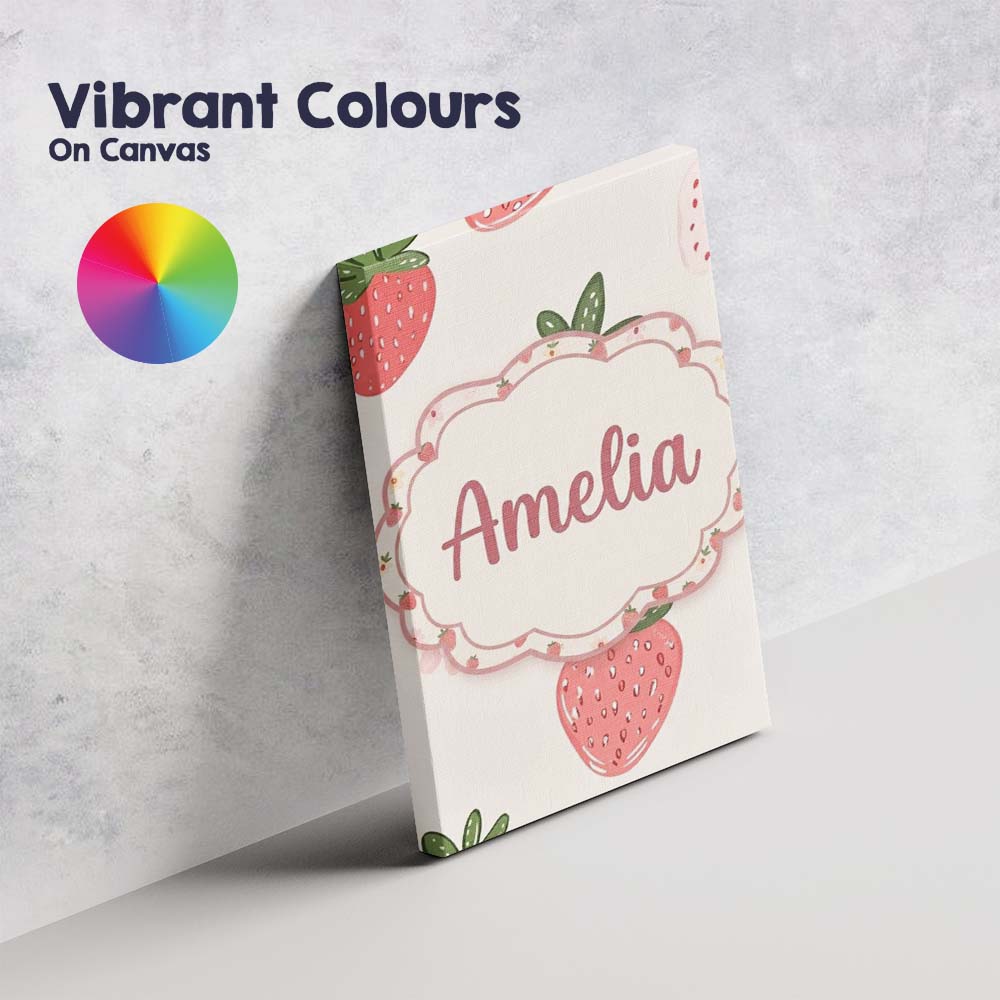 Personalised Name Cute Strawberry Floral Custom Unique Gift Idea Elegant Feature Canvas Wall Art Print Decor Picture Ready to Hang