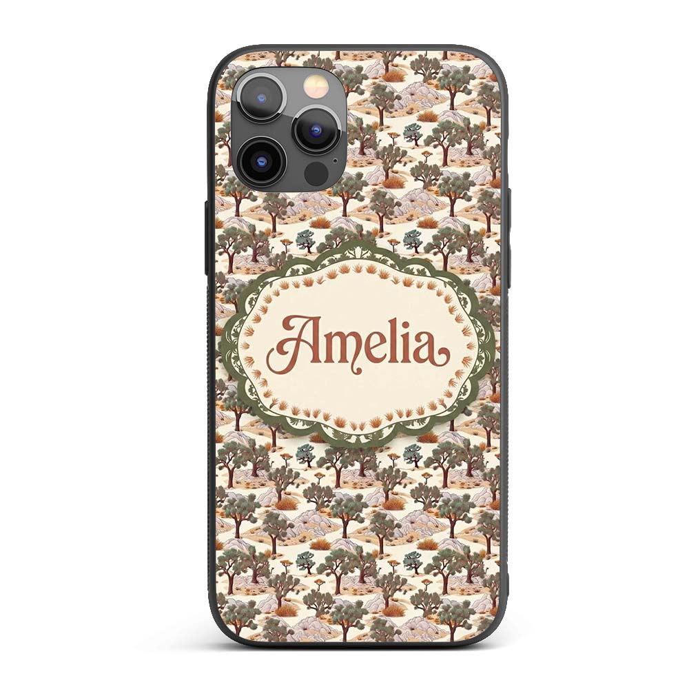 Desert Oasis Trees Rocks Scenic Seamless Pattern Custom Name Protective Phone Case Mobile Cover Durable Everyday Smartphone Shock Resistant