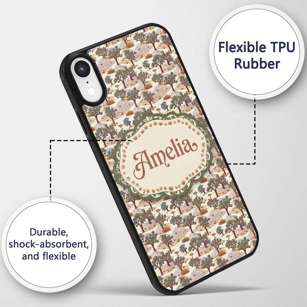 Desert Oasis Trees Rocks Scenic Seamless Pattern Custom Name Protective Phone Case Mobile Cover Durable Everyday Smartphone Shock Resistant
