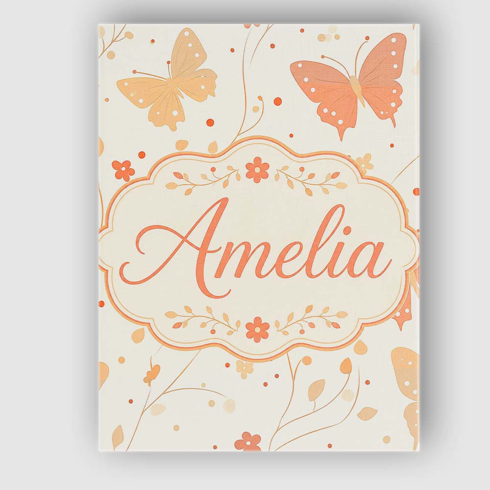Personalised Name Soft Peach Butterfly Custom Modern Room Accent Elegant Feature Canvas Wall Art Print Decor Picture Ready to Hang