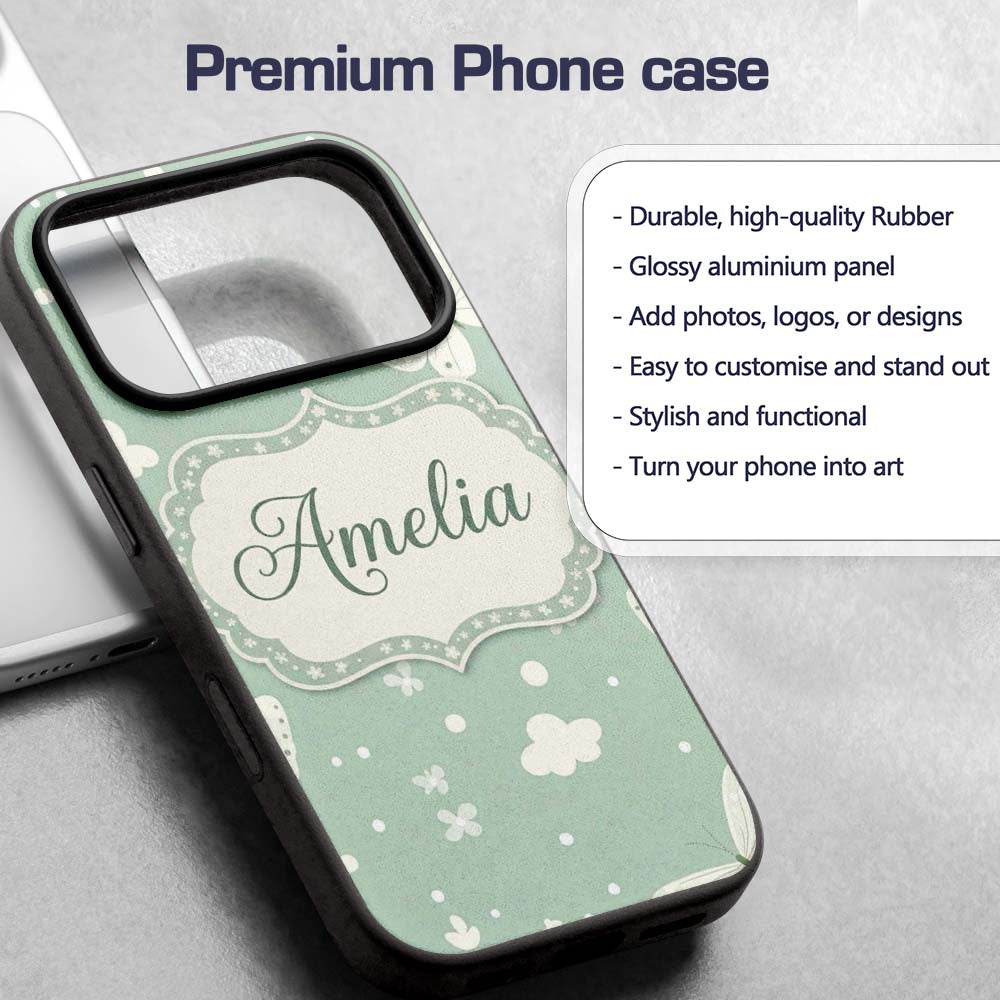 Mint Green Butterfly Soft Dreamy Seamless Pattern Custom Name Protective Phone Case Mobile Cover Durable Everyday Smartphone Shock Resistant