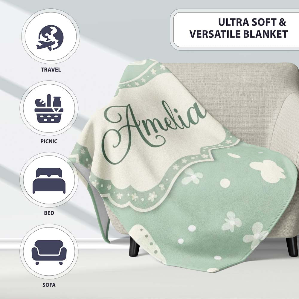 Mint Green Butterfly Soft Dreamy Seamless Pattern Name Cute Unique Personalised Custom Name Super Soft Fleece Blanket Bed Sofa Throw