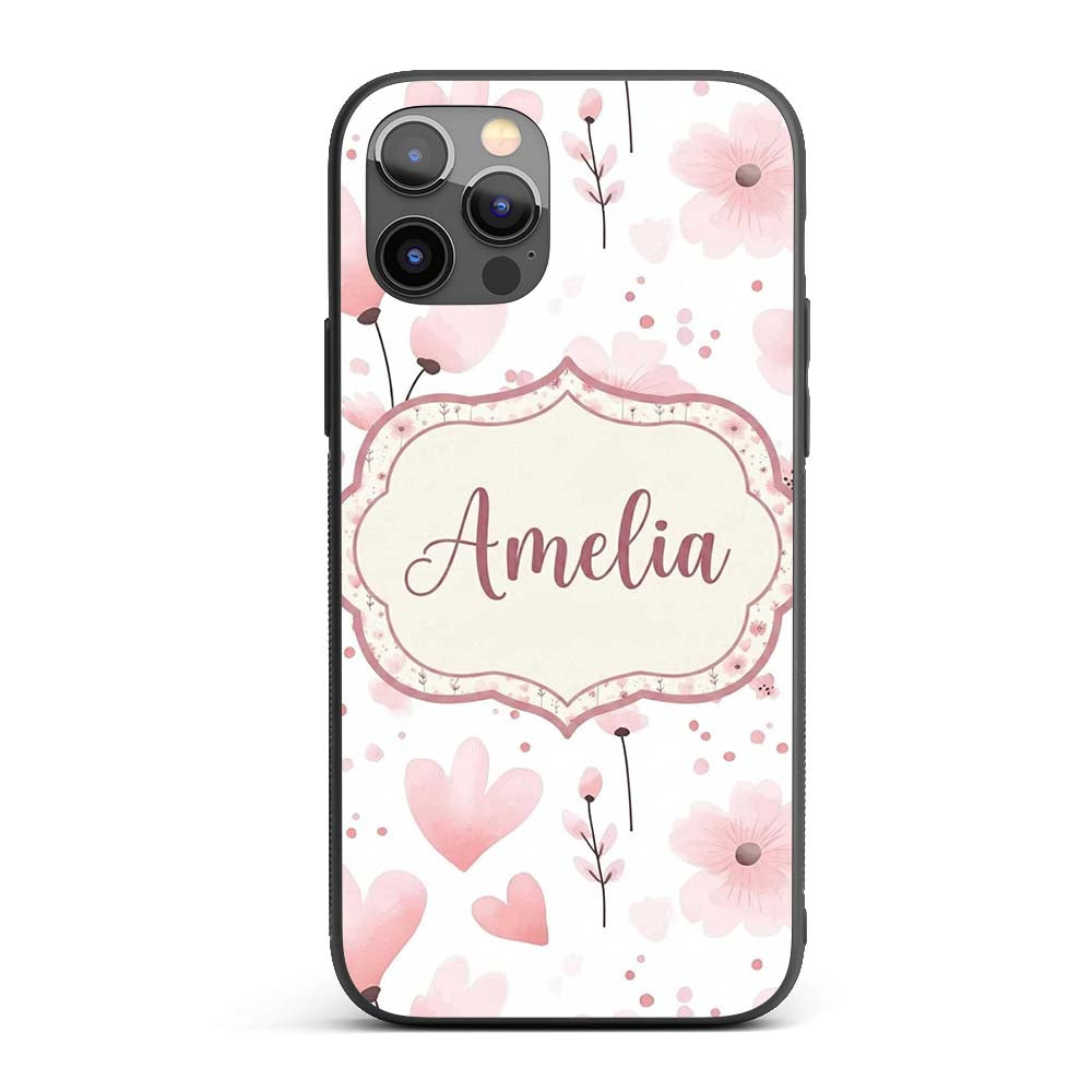 Soft Pink Floral Blossom Romantic Printed Design Custom Name Protective Phone Case Mobile Cover Durable Everyday Smartphone Shock Resistant