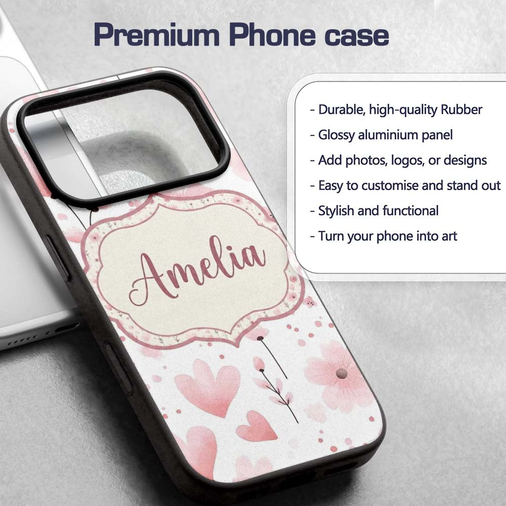Soft Pink Floral Blossom Romantic Printed Design Custom Name Protective Phone Case Mobile Cover Durable Everyday Smartphone Shock Resistant