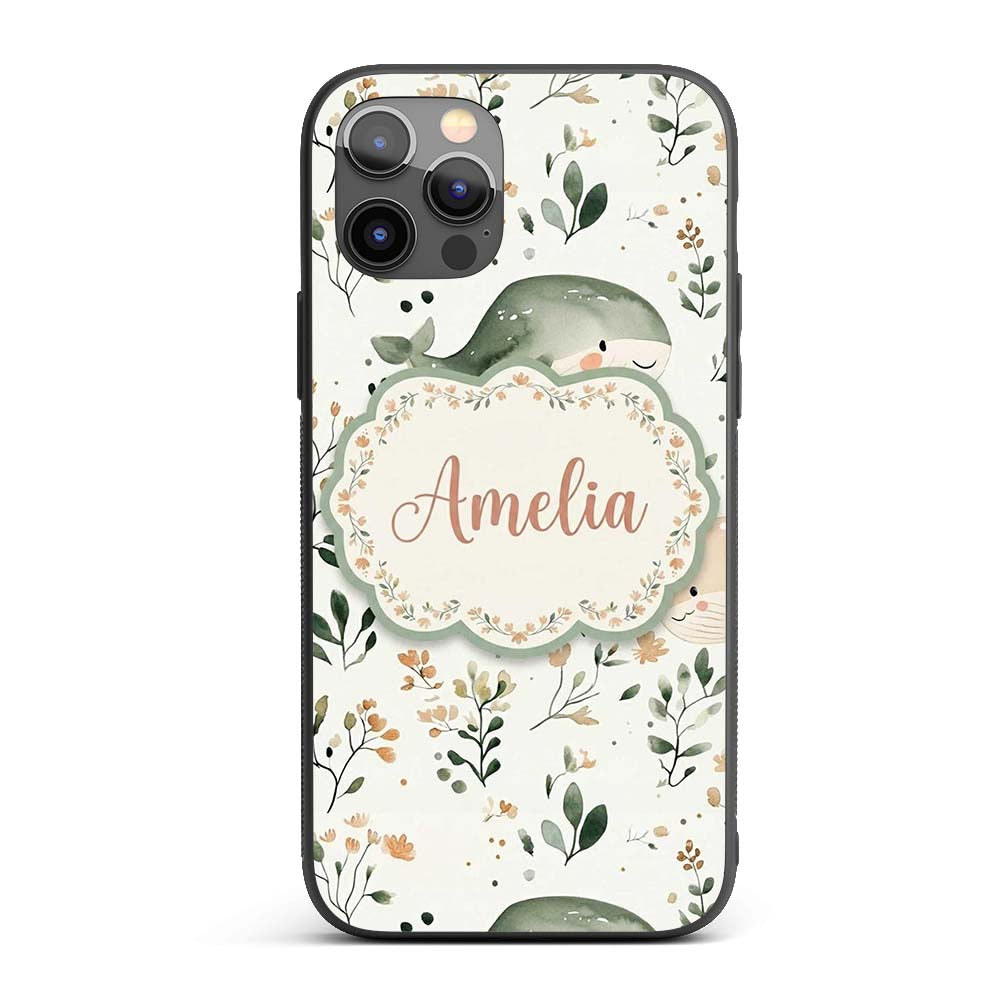Cute Baby Whale Ocean Floral Watercolor Seamless Custom Name Protective Phone Case Mobile Cover Durable Everyday Smartphone Shock Resistant