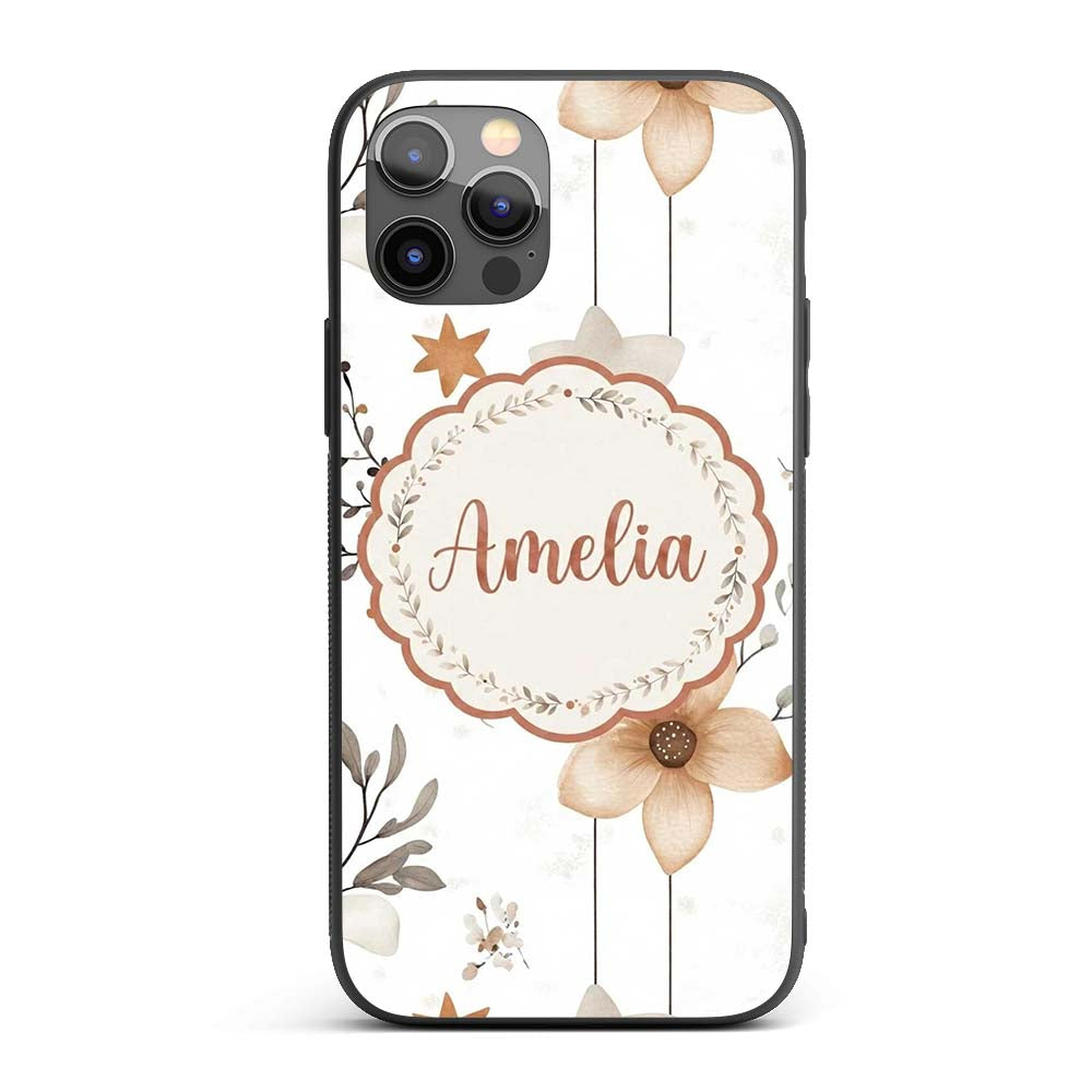 Neutral Floral Star Nursery Watercolor Seamless Custom Name Protective Phone Case Mobile Cover Durable Everyday Smartphone Shock Resistant