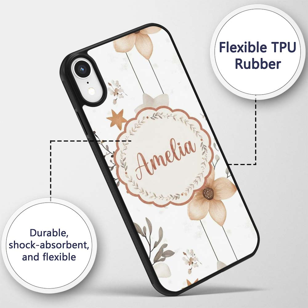 Neutral Floral Star Nursery Watercolor Seamless Custom Name Protective Phone Case Mobile Cover Durable Everyday Smartphone Shock Resistant