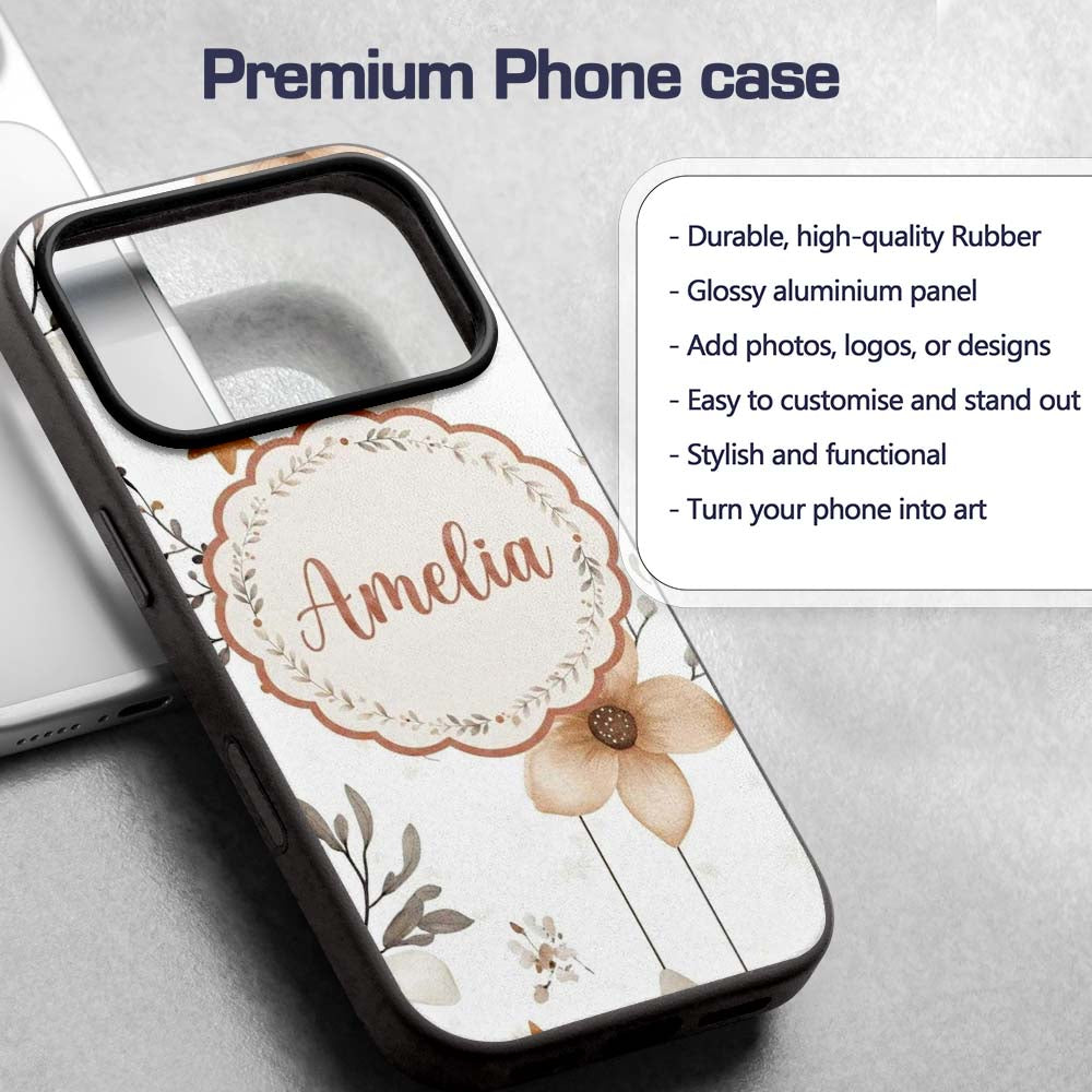 Neutral Floral Star Nursery Watercolor Seamless Custom Name Protective Phone Case Mobile Cover Durable Everyday Smartphone Shock Resistant