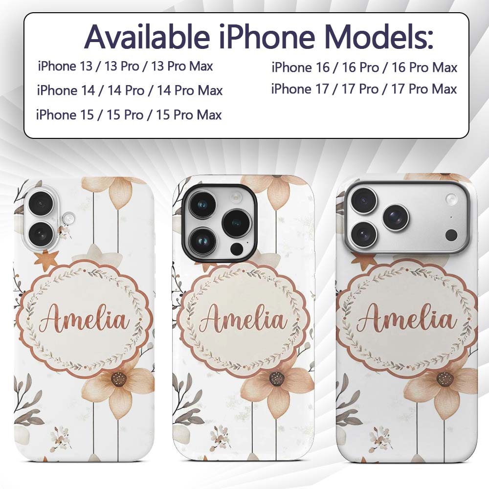 Neutral Floral Star Nursery Watercolor Seamless Custom Name Protective Phone Case Mobile Cover Durable Everyday Smartphone Shock Resistant