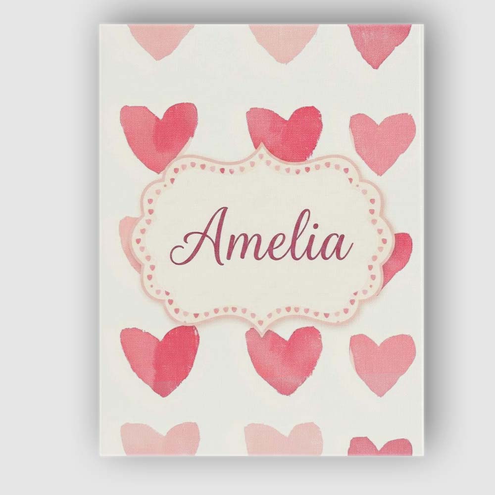 Personalised Name Watercolor Pink Heart Custom Modern Room Accent Elegant Feature Canvas Wall Art Print Decor Picture Ready to Hang