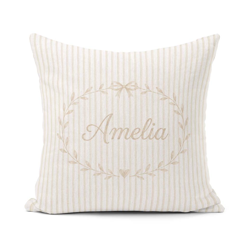 Custom Name Minimal Vertical Stripe Seamless Pattern Beige Tones Square Filled Cushion Throw Pillow Sofa Bed Home Decor Zip Washable UK Made