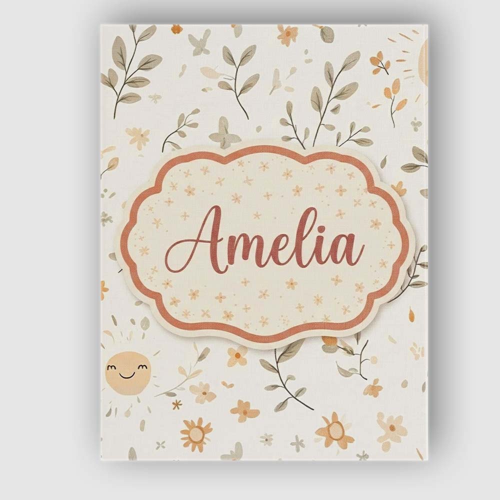 Personalised Name Smiling Sun Floral Nature Custom Bespoke Interior Contemporary Canvas Wall Art Print Decor Picture Ready to Hang