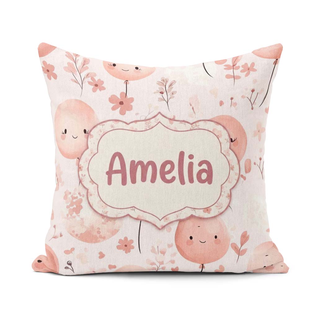 Custom Name Cute Balloon Pastel Kids Party Seamless Pattern Name Square Filled Cushion Throw Pillow Sofa Bed Home Decor Zip Washable UK Made