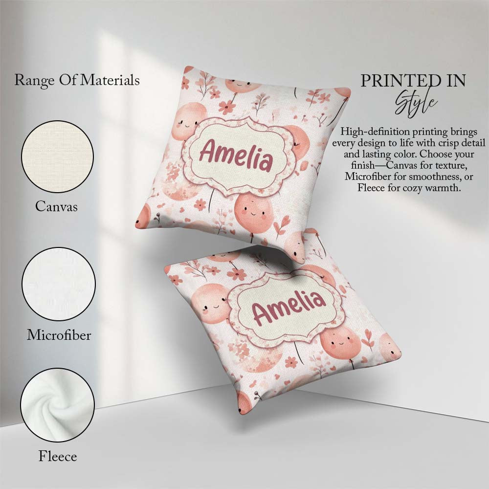 Custom Name Cute Balloon Pastel Kids Party Seamless Pattern Name Square Filled Cushion Throw Pillow Sofa Bed Home Decor Zip Washable UK Made
