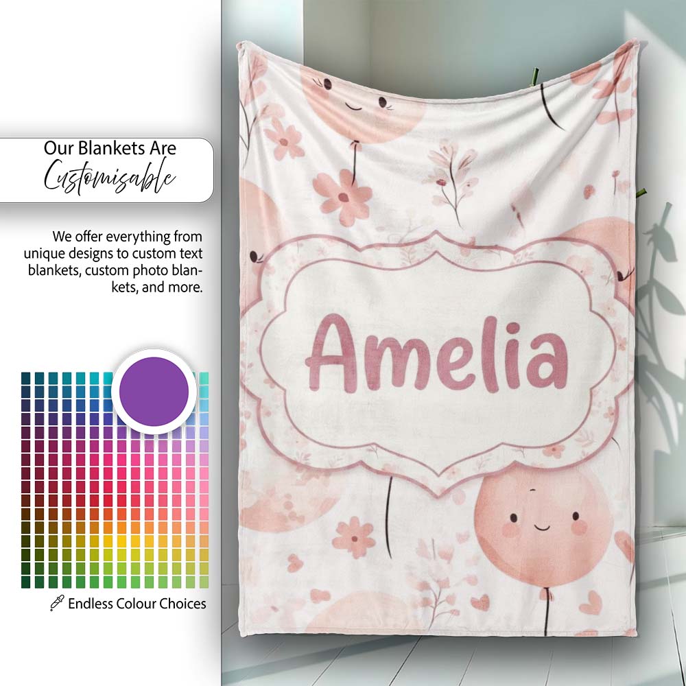 Cute Balloon Pastel Kids Party Seamless Pattern Name Unique Gift Personalised Custom Name Super Soft Fleece Blanket Bed Sofa Throw