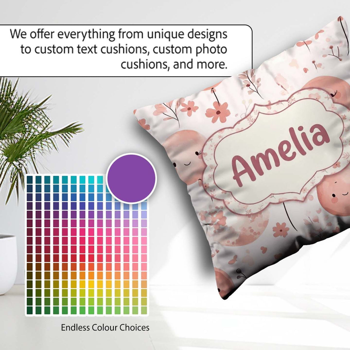 Custom Name Cute Balloon Pastel Kids Party Seamless Pattern Name Square Filled Cushion Throw Pillow Sofa Bed Home Decor Zip Washable UK Made