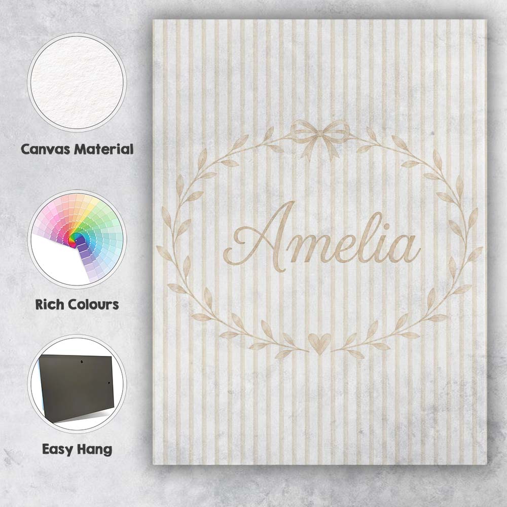 Personalised Name Minimal Vertical Stripe Custom Unique Gift Idea Elegant Feature Canvas Wall Art Print Decor Picture Ready to Hang