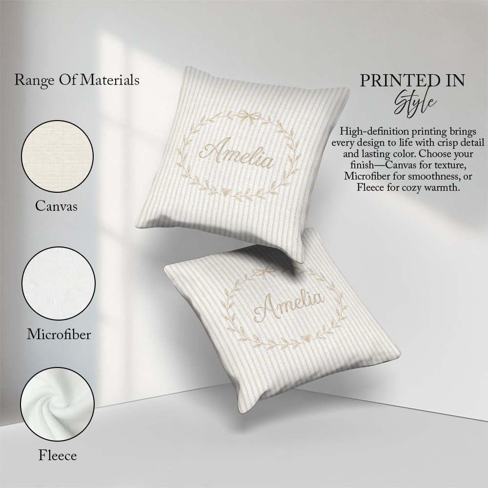 Custom Name Minimal Vertical Stripe Seamless Pattern Beige Tones Square Filled Cushion Throw Pillow Sofa Bed Home Decor Zip Washable UK Made