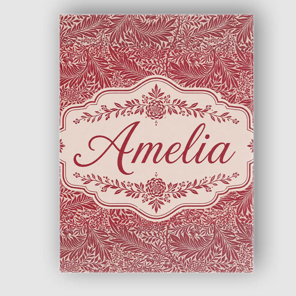 Personalised Name Elegant Red Botanical Custom Unique Gift Idea Modern Room Accent Canvas Wall Art Print Decor Picture Ready to Hang
