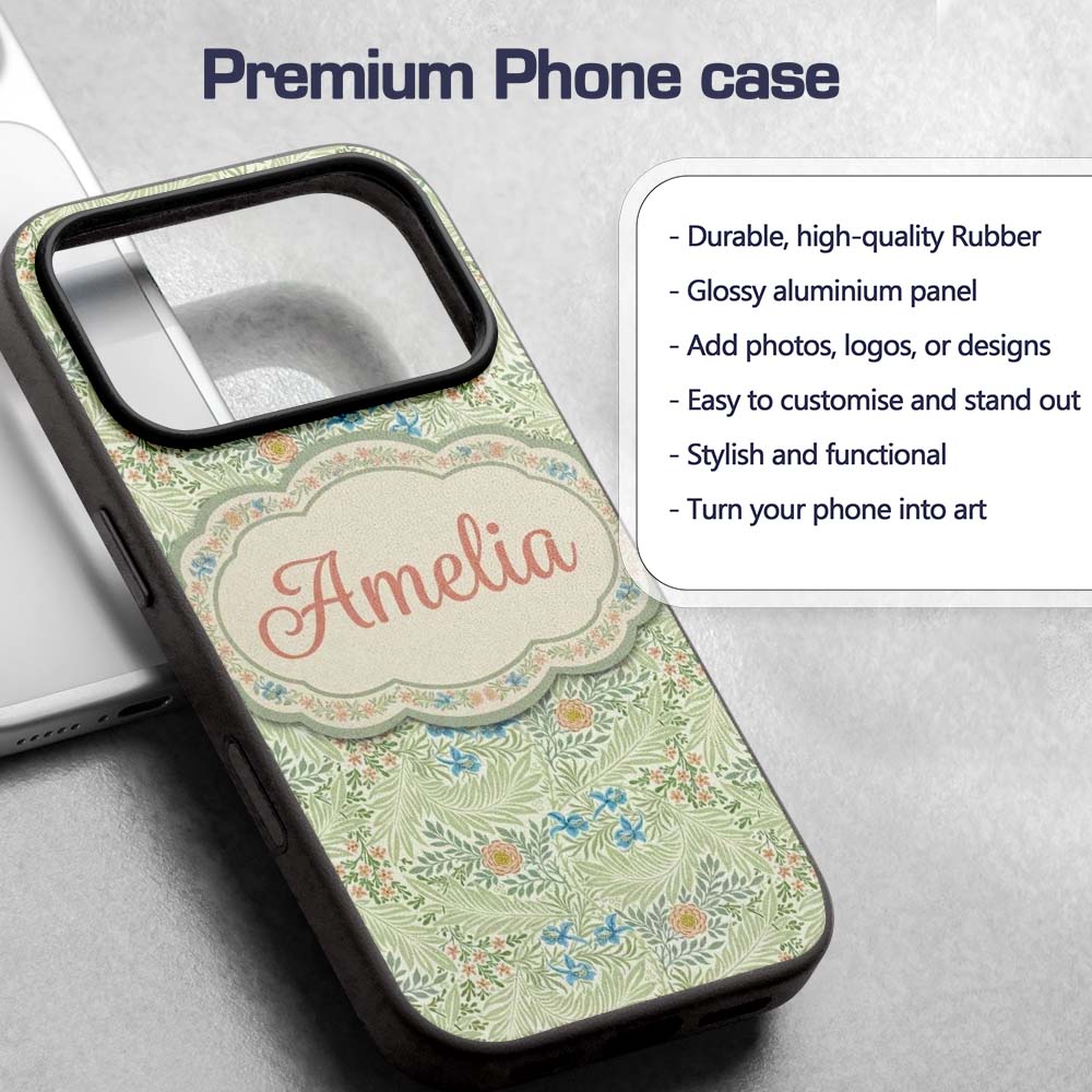 Soft Green Floral Bird Garden Seamless Pattern Custom Name Protective Phone Case Mobile Cover Durable Everyday Smartphone Shock Resistant