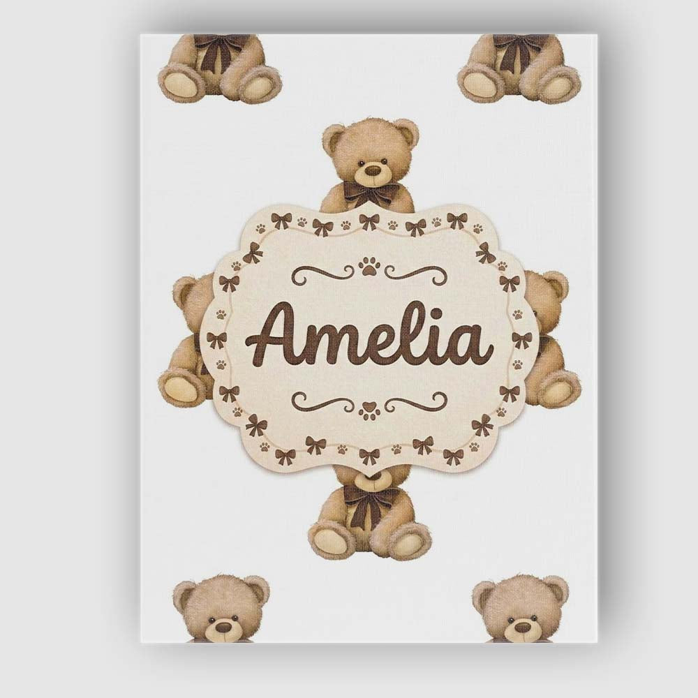 Personalised Name Cute Teddy Bear Plush Toy Custom Bespoke Interior Contemporary Canvas Wall Art Print Decor Picture Ready to Hang