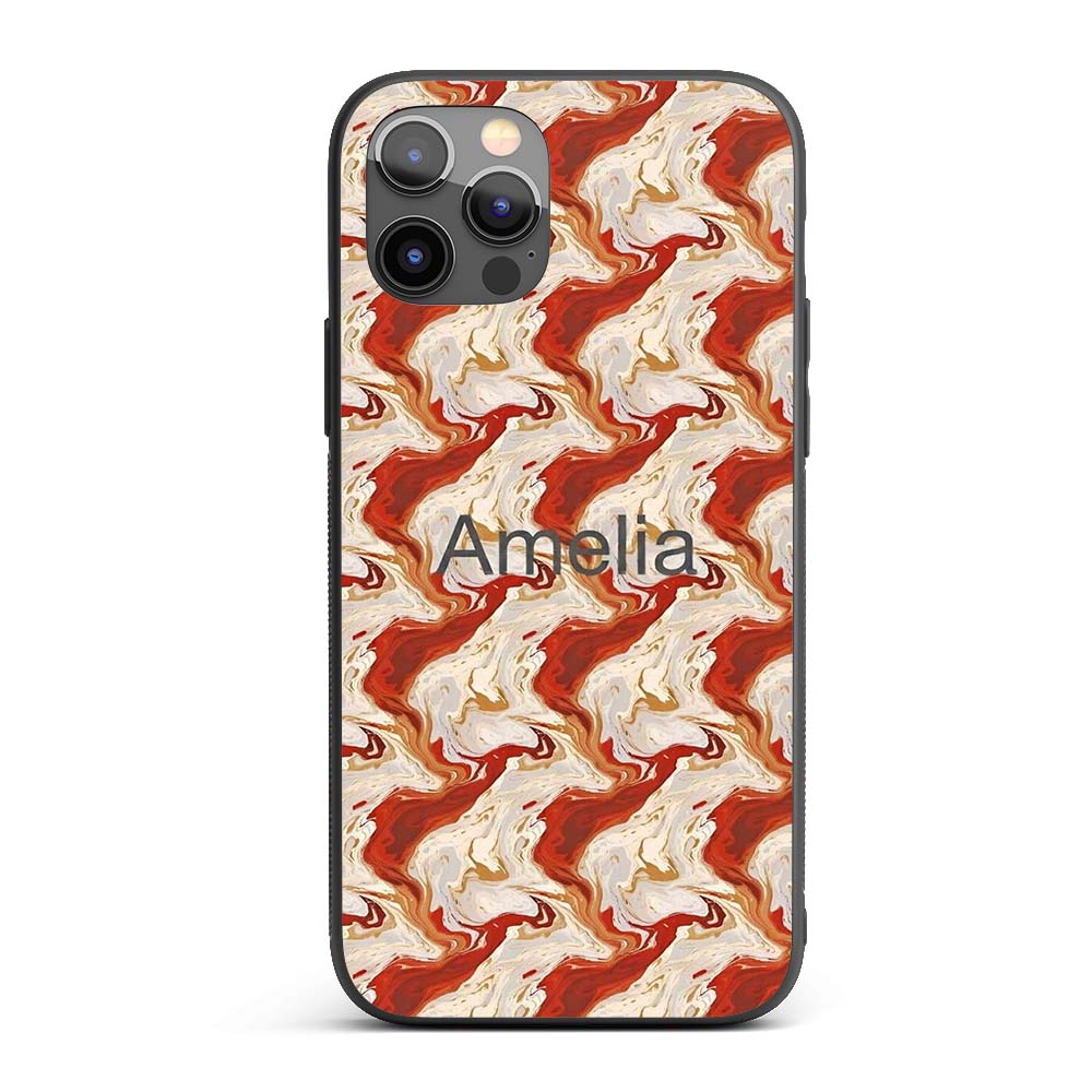 Abstract Marble Red Beige Swirl Seamless Pattern Custom Name Protective Phone Case Mobile Cover Durable Everyday Smartphone Shock Resistant
