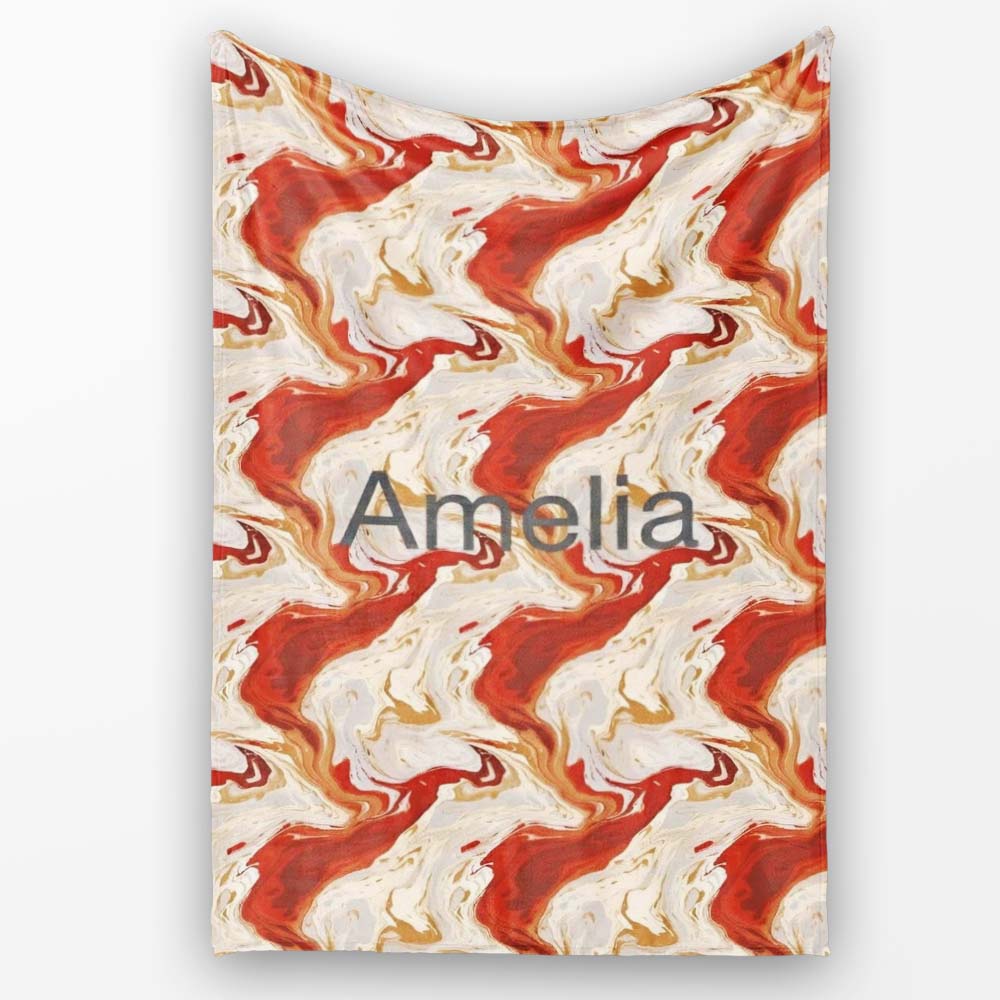Abstract Marble Red Beige Swirl Seamless Pattern Name Cute Unique Personalised Custom Name Super Soft Fleece Blanket Bed Sofa Throw