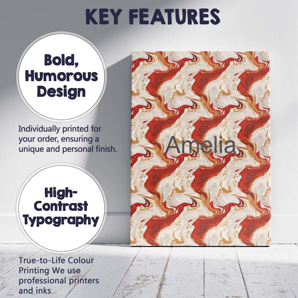 Personalised Name Abstract Marble Red Beige Custom Bespoke Interior Contemporary Canvas Wall Art Print Decor Picture Ready to Hang