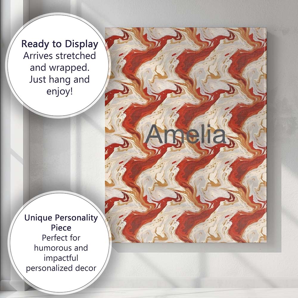 Personalised Name Abstract Marble Red Beige Custom Bespoke Interior Contemporary Canvas Wall Art Print Decor Picture Ready to Hang