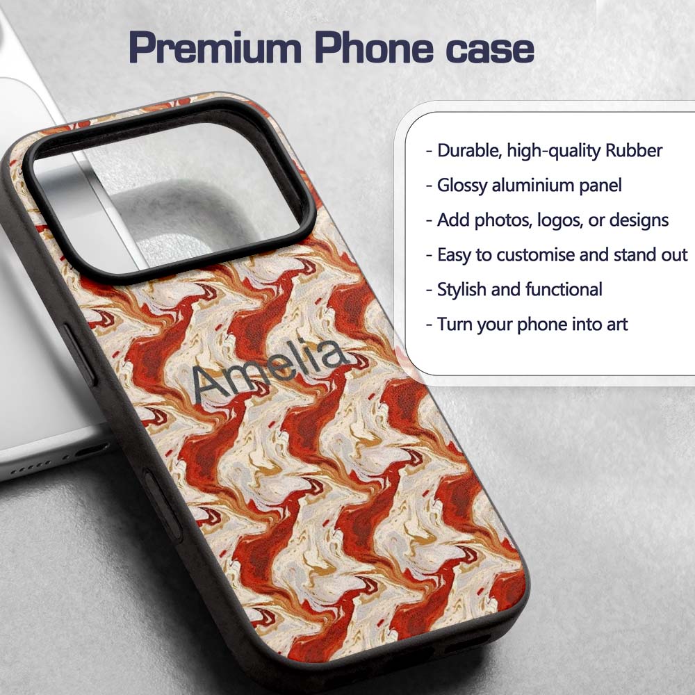 Abstract Marble Red Beige Swirl Seamless Pattern Custom Name Protective Phone Case Mobile Cover Durable Everyday Smartphone Shock Resistant