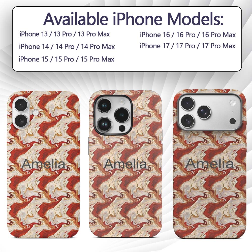 Abstract Marble Red Beige Swirl Seamless Pattern Custom Name Protective Phone Case Mobile Cover Durable Everyday Smartphone Shock Resistant