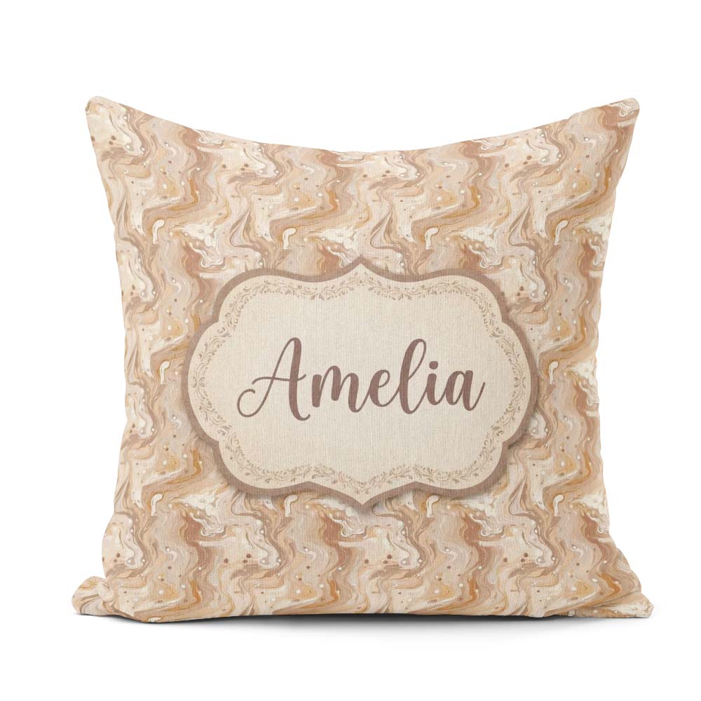 Custom Name Soft Beige Swirl Abstract Seamless Pattern Name Cute Square Filled Cushion Throw Pillow Sofa Bed Home Decor Zip Washable UK Made