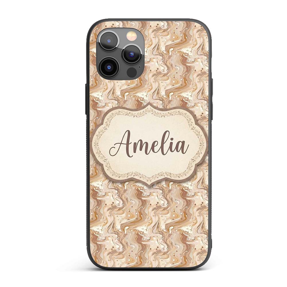 Soft Beige Marble Swirl Abstract Seamless Pattern Custom Name Protective Phone Case Mobile Cover Durable Everyday Smartphone Shock Resistant