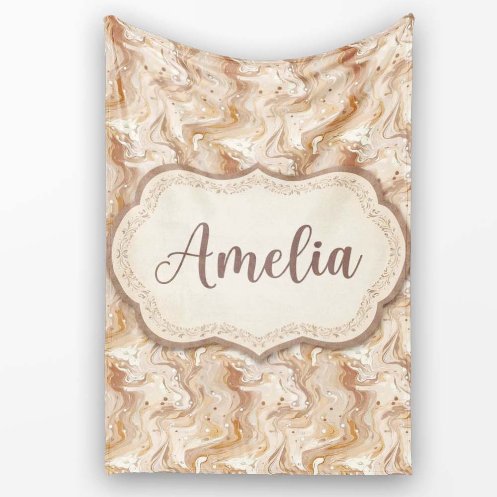 Soft Beige Marble Swirl Abstract Seamless Pattern Name Cute Unique Personalised Custom Name Super Soft Fleece Blanket Bed Sofa Throw