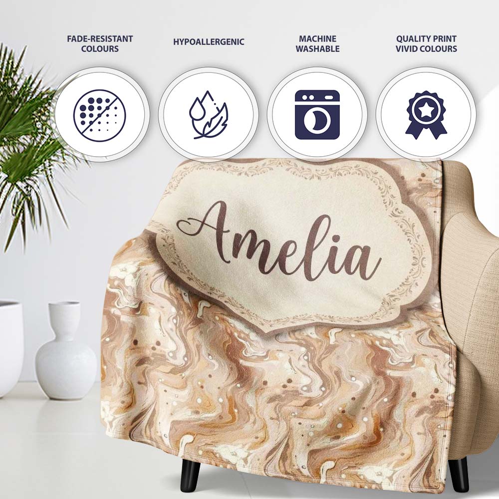 Soft Beige Marble Swirl Abstract Seamless Pattern Name Cute Unique Personalised Custom Name Super Soft Fleece Blanket Bed Sofa Throw