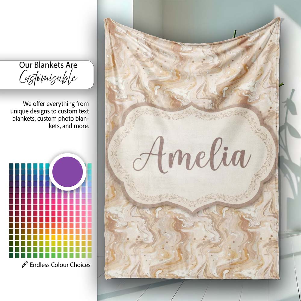 Soft Beige Marble Swirl Abstract Seamless Pattern Name Cute Unique Personalised Custom Name Super Soft Fleece Blanket Bed Sofa Throw